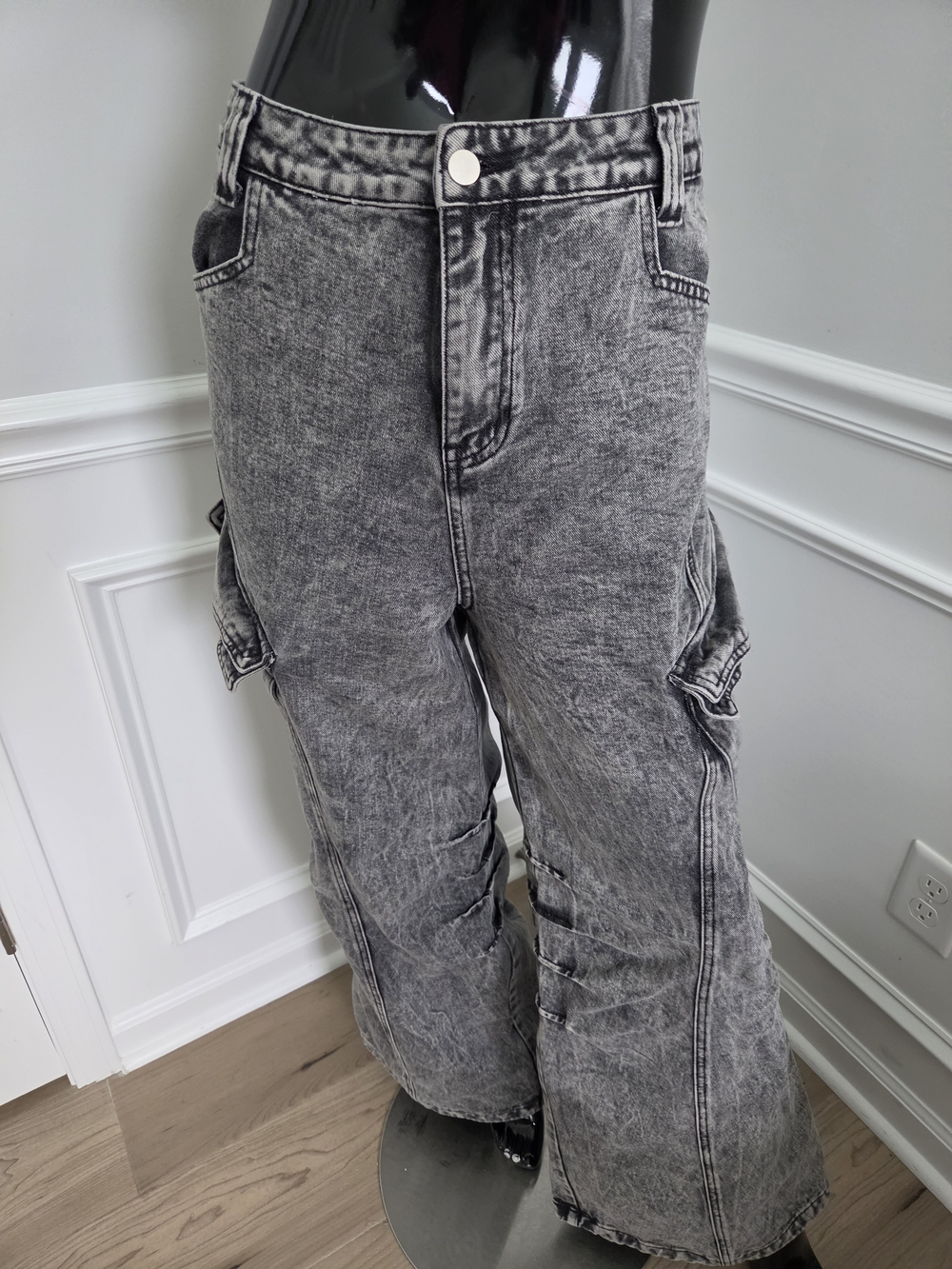 Women's Vintage Fade Black Flare Cargo Jeans